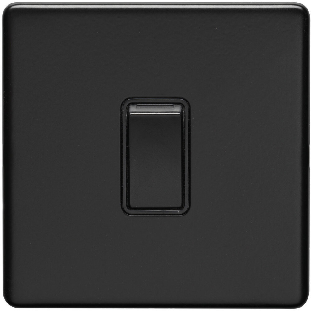 1 Gang Single 10A INTERMEDIATE Light Switch SCREWLESS MATT BLACK Metal Rocker