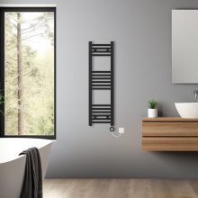 (Black, 1000x300mm) Bathroom Prefilled Electric Heated Towel Rail Straight Radiator Thermo Smart WiFi