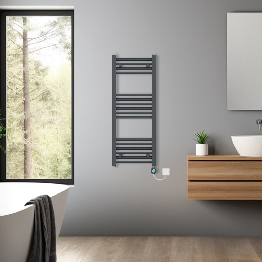 (Anthracite, 1000x400mm) Bathroom Prefilled Electric Heated Towel Rail Straight Radiator Thermo Smart WiFi