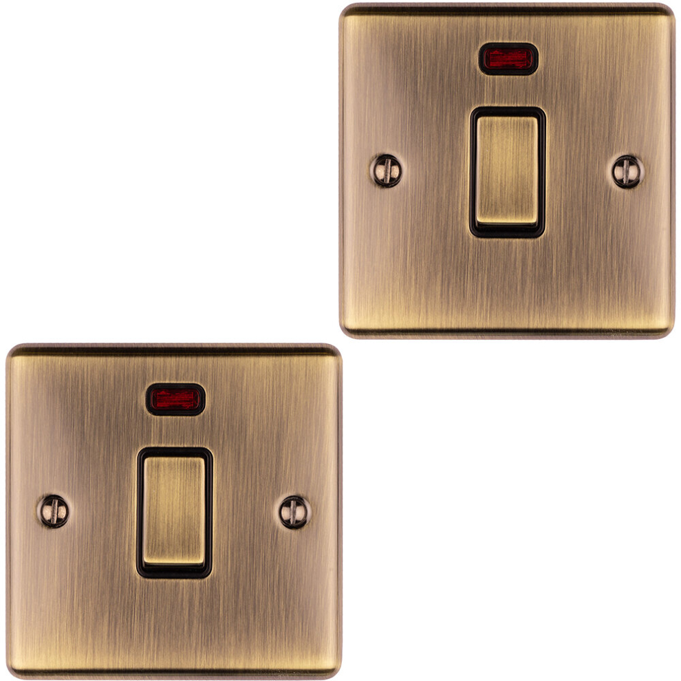 2 PACK 1 Gang 20A Single Light Switch & Neon ANTIQUE BRASS & BLACK 2 Way Rocker