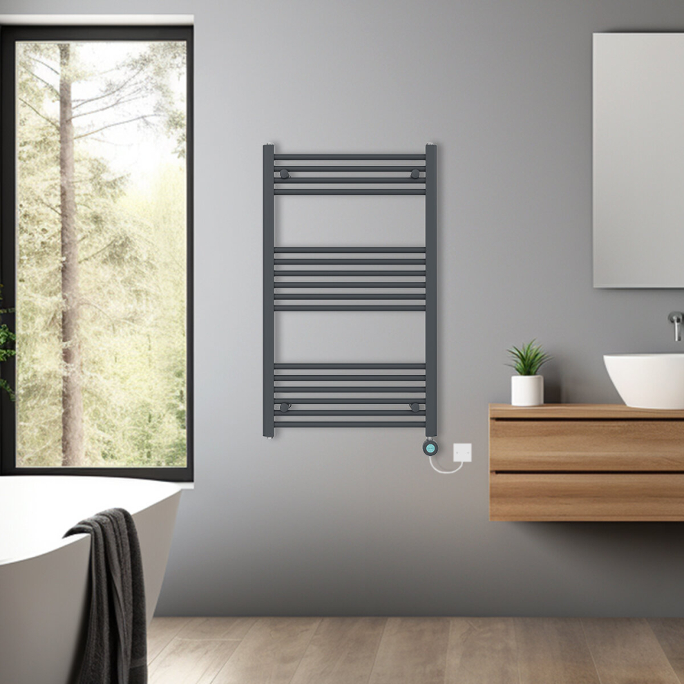 (Anthracite, 1000x600mm) Bathroom Prefilled Electric Heated Towel Rail Straight Radiator Thermo Smart WiFi