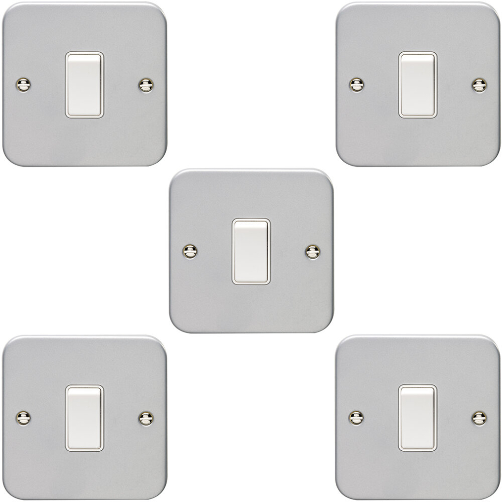 5 PACK 1 Gang Single Light Switch 2 Way 10A HEAVY DUTY METAL CLAD - White Rocker