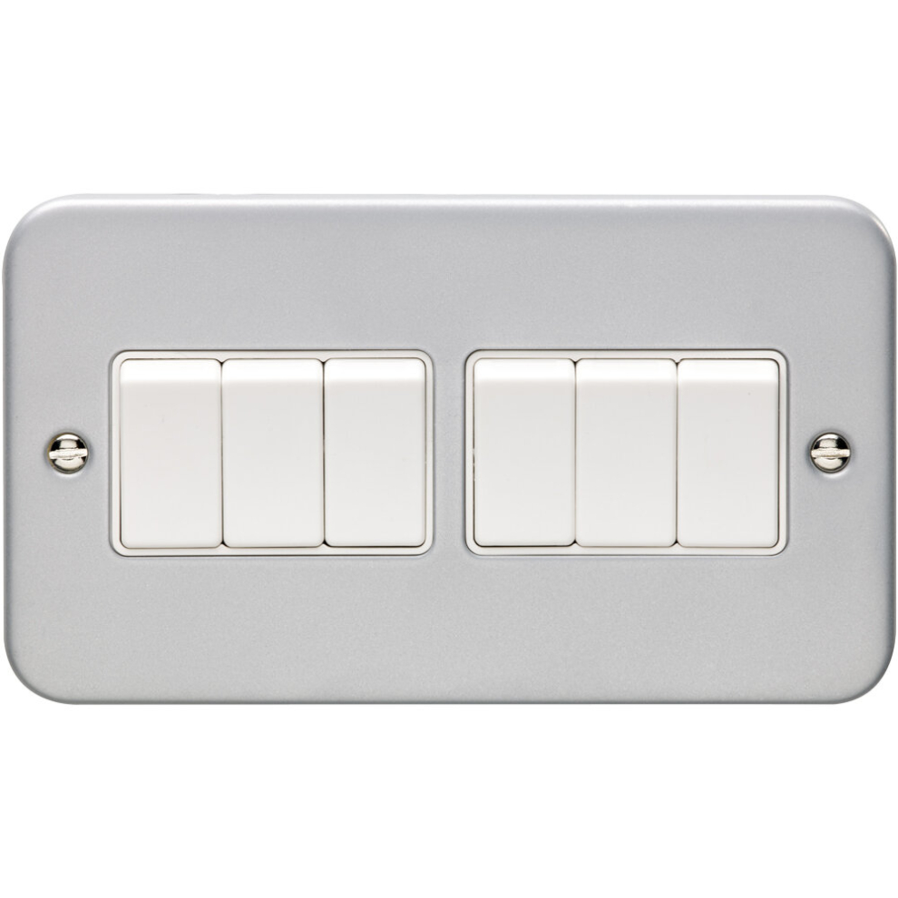 6 Gang Multi Light Switch 2 Way 10A HEAVY DUTY METAL CLAD - White Trim & Rocker