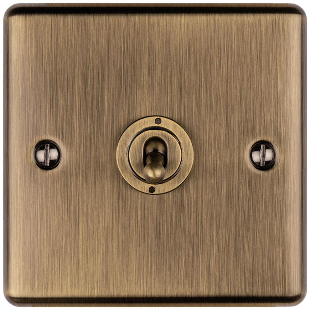 Loops 1 Gang Single Retro Toggle Light Switch Antique Brass 10A 2 Way Lever Plate - Image 2