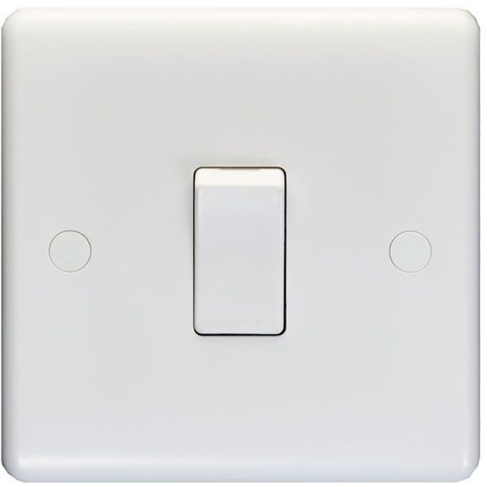 1 Gang Single 10A Light Switch 1 Way - WHITE PLASTIC Wall Plate Outlet Rocker