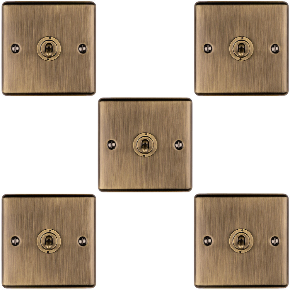 5 PACK 1 Gang Single Retro Toggle Light Switch ANTIQUE BRASS 10A 2 Way Plate