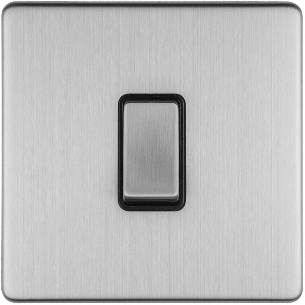 1 Gang Single 10A Intermediate Light Switch Screwless Satin Steel Metal Rocker 5056581974273