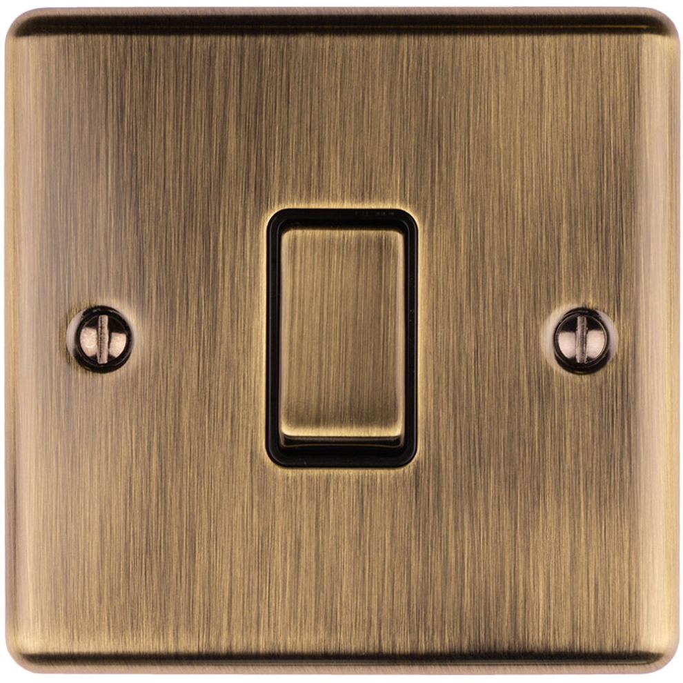 Loops 1 Gang Single 10A Intermediate Light Switch Antique Brass & Black Metal Rocker