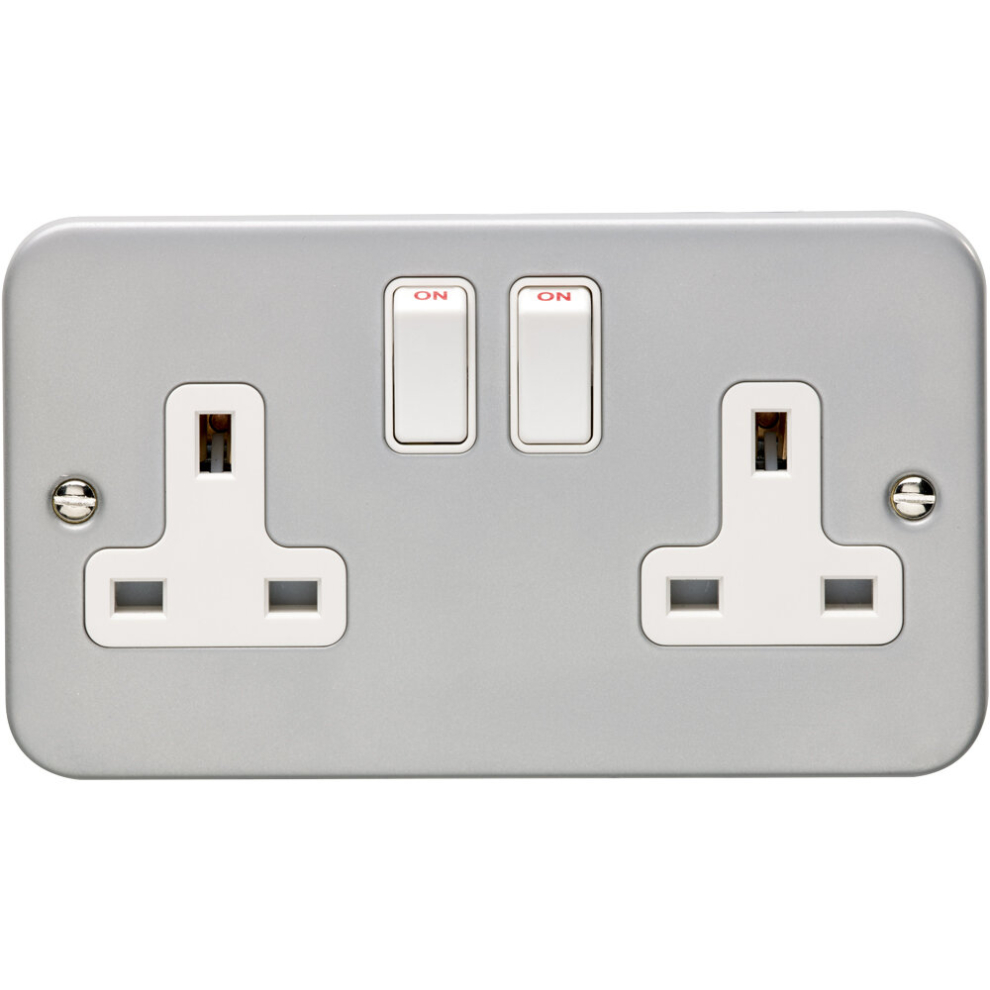 2 Gang Double 13A Switched Uk Plug Socket Heavy Duty Metal Clad Power Outlet 5056581977878