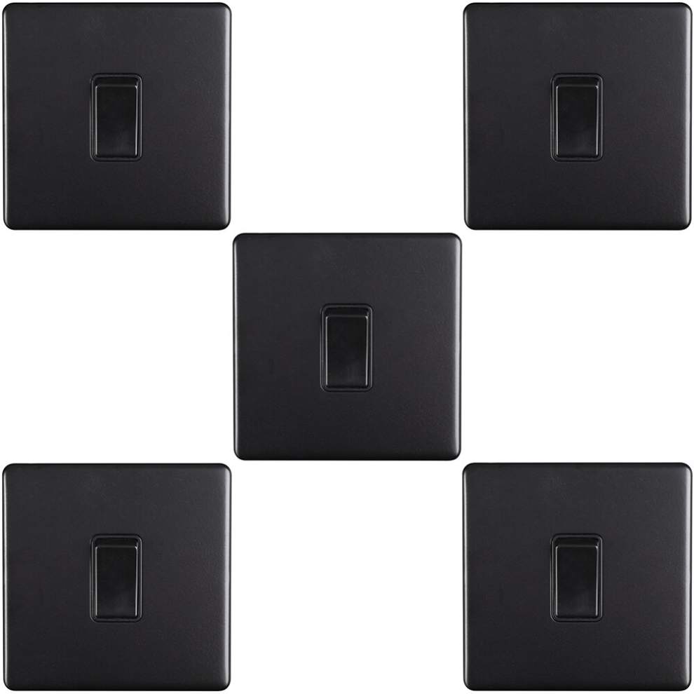 5 PACK 1 Gang Single Light Switch SCREWLESS MATT BLACK 2 Way 10A Slim Rocker