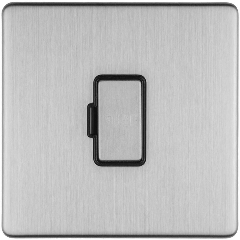 1 Gang 13A Unswitched Fuse Spur Screwless Satin Steel Rocker Mains Isolation 5056581974372