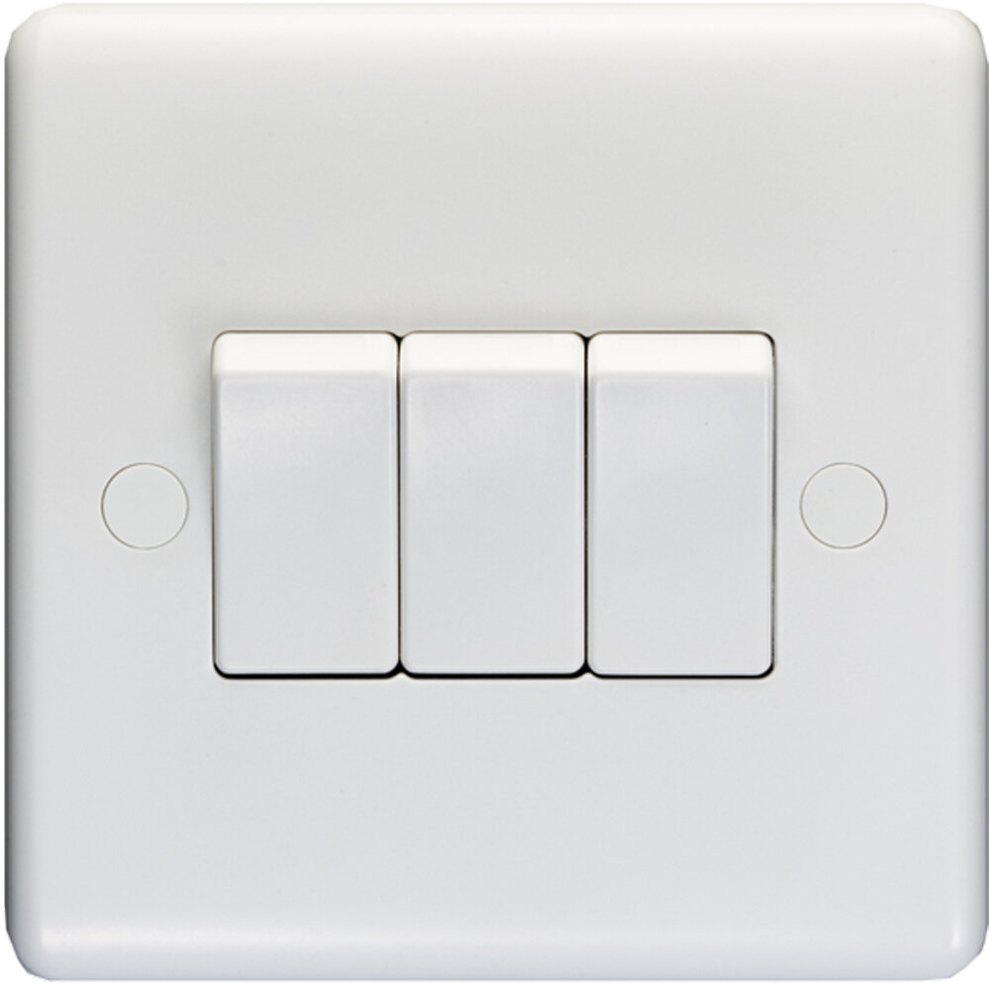 3 Gang Triple 10A Light Switch 2 Way - WHITE PLASTIC Wall Plate Outlet Rocker