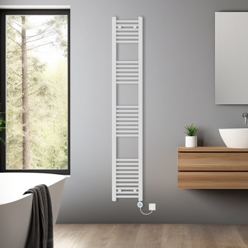 (White, 1800x300mm) Bathroom Prefilled Electric Heated Towel Rail Straight Radiator Thermo Smart WiFi