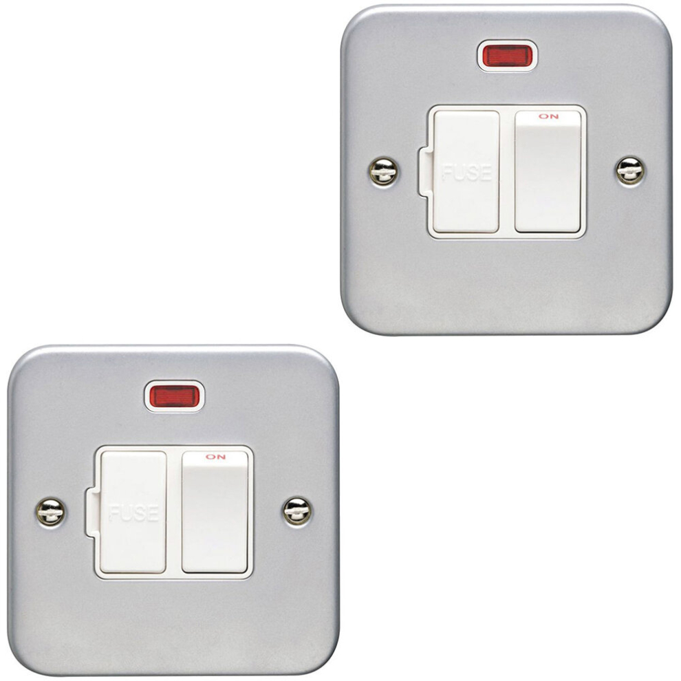 2 Pack 13A Dp Switched Fuse Spur & Neon Heavy Duty Metal Clad Mains Isolation 5056581978165