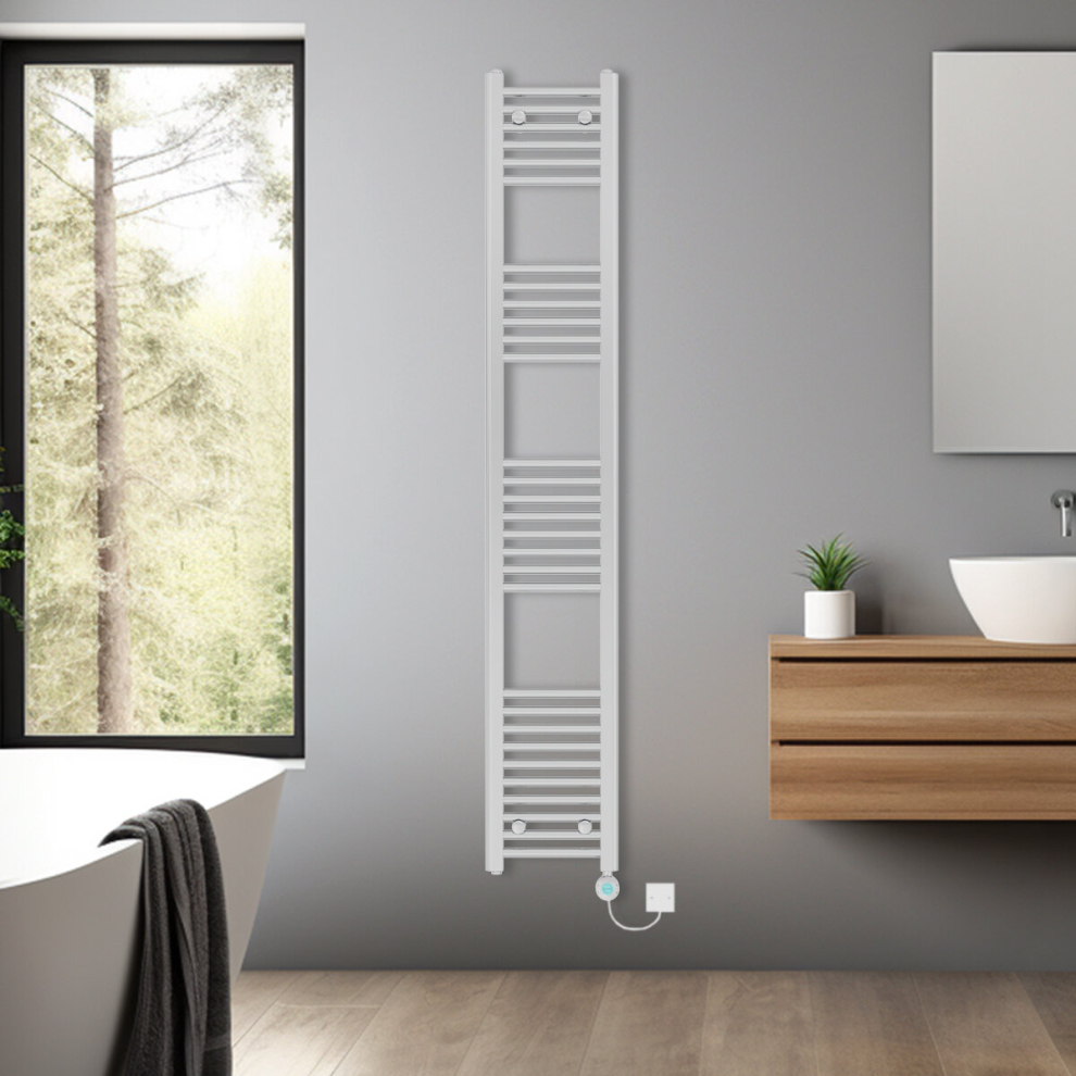 (Chrome, 1800x300mm) Bathroom Prefilled Electric Heated Towel Rail Straight Radiator Thermo Smart WiFi