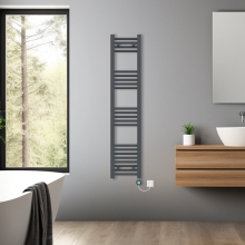 (Anthracite, 1400x300mm) Bathroom Prefilled Electric Heated Towel Rail Straight Radiator Thermo Smart WiFi