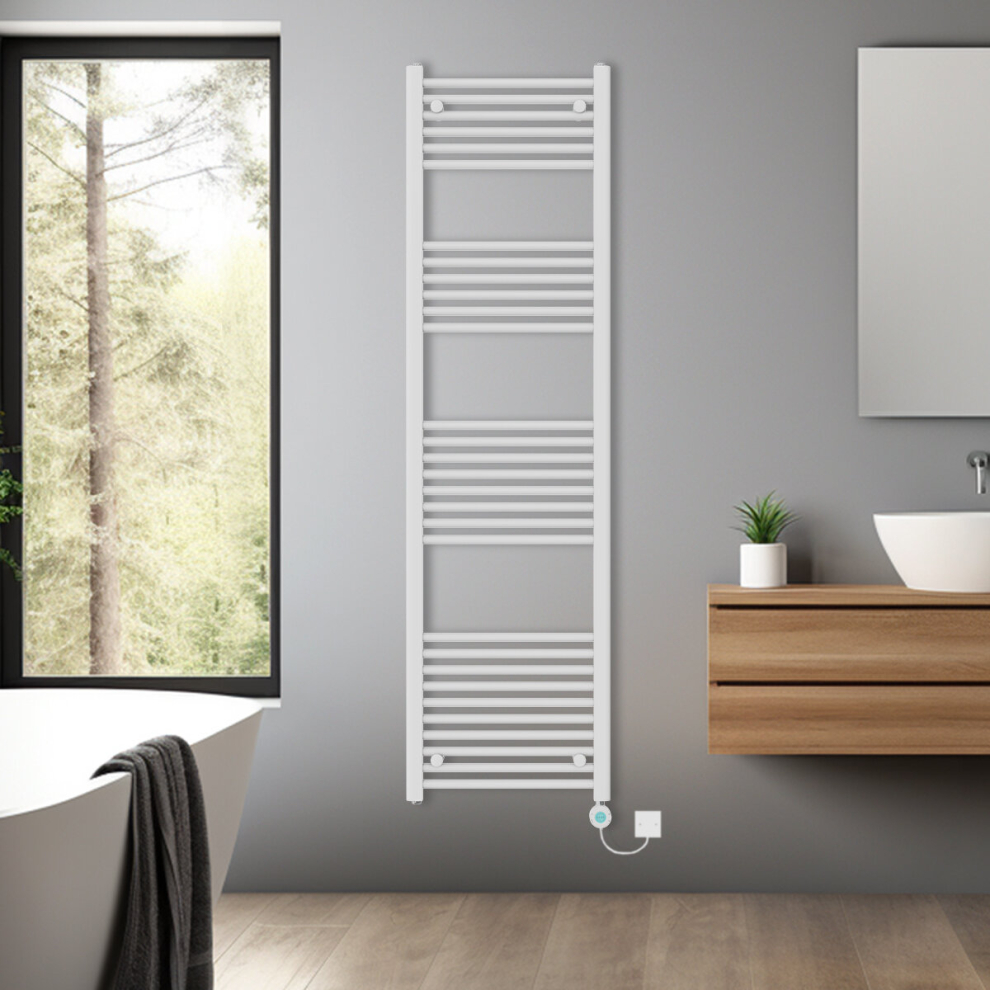 (White, 1800x500mm) Bathroom Prefilled Electric Heated Towel Rail Straight Radiator Thermo Smart WiFi