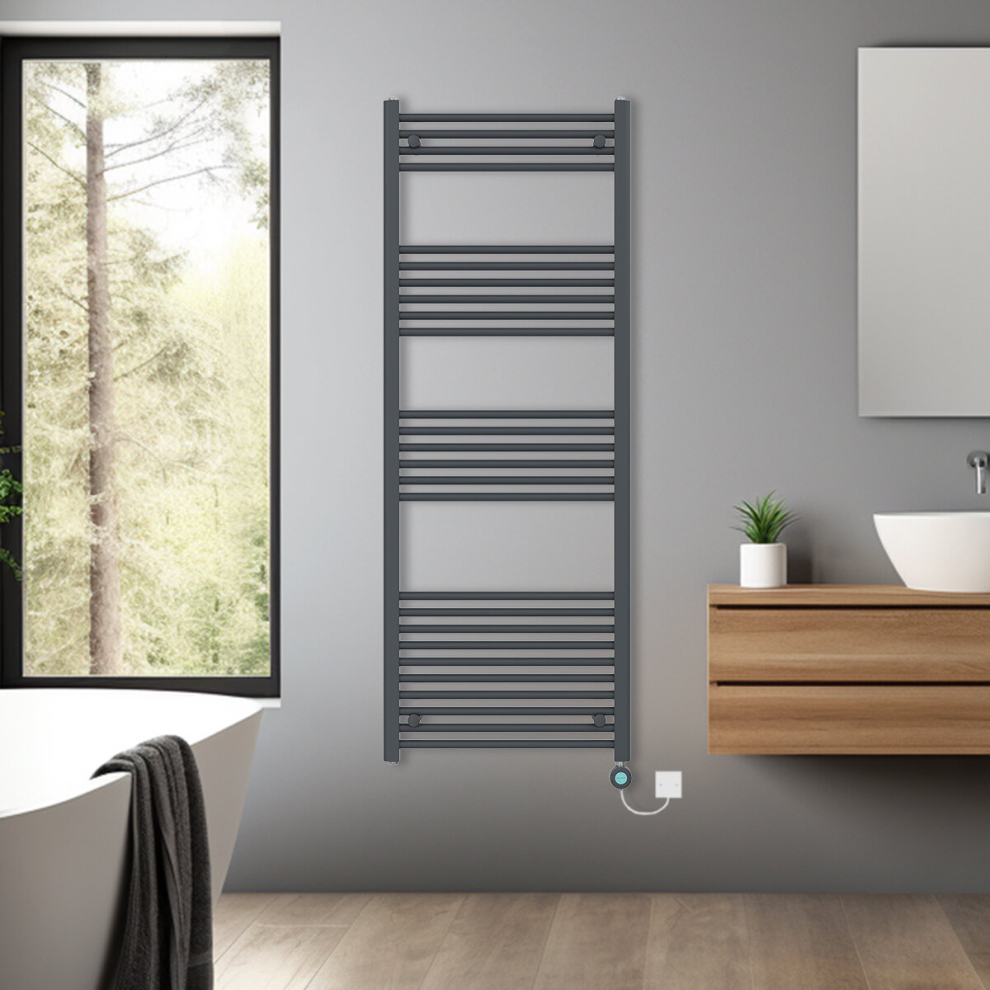 (Anthracite, 1600x600mm) Bathroom Prefilled Electric Heated Towel Rail Straight Radiator Thermo Smart WiFi