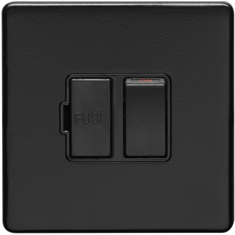 Loops 1 Gang 13A Switched Fuse Spur Screwless Matt Black Rocker Mains Isolation
