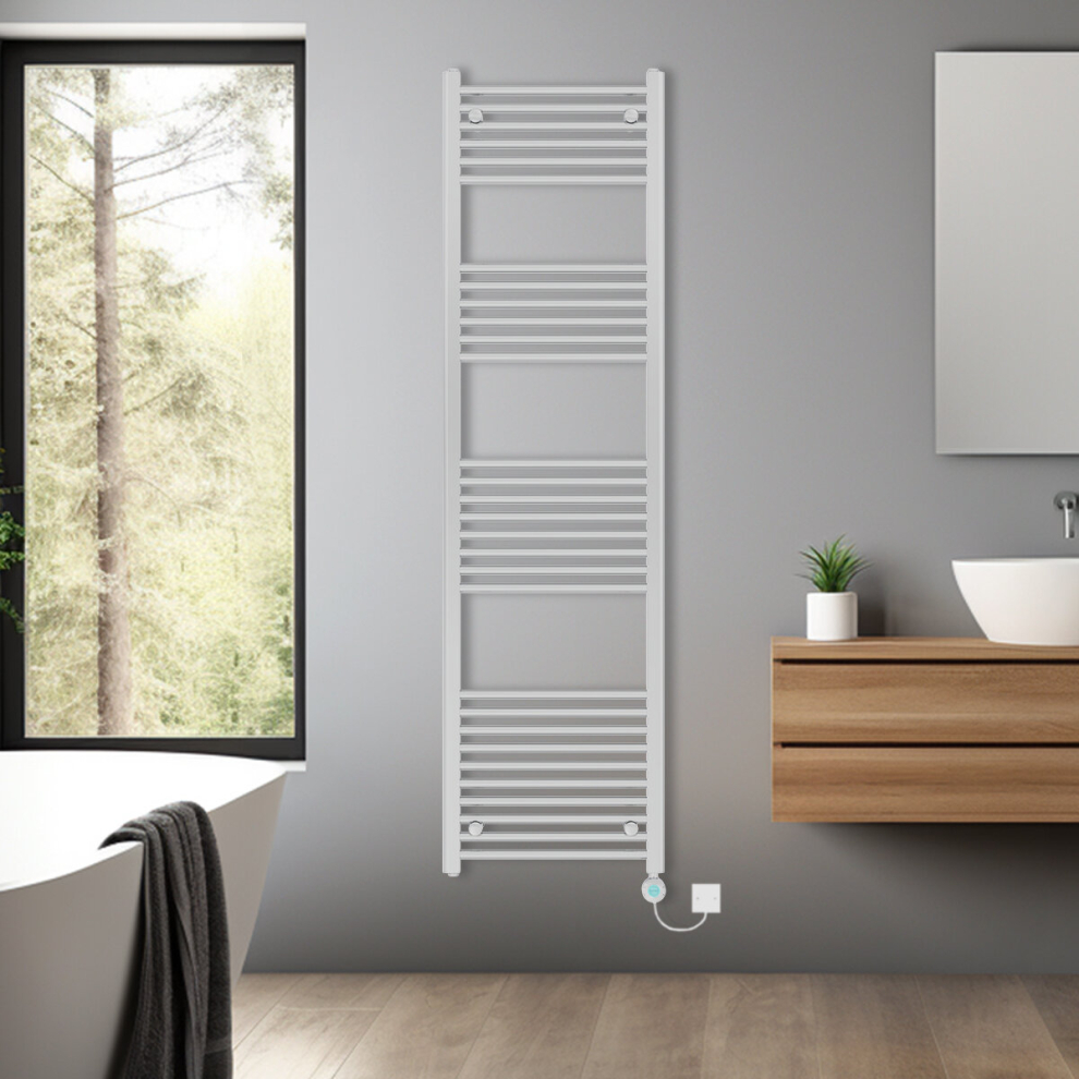 (Chrome, 1800x500mm) Bathroom Prefilled Electric Heated Towel Rail Straight Radiator Thermo Smart WiFi