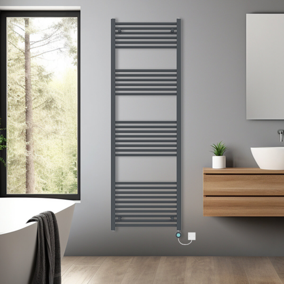 (Anthracite, 1800x600mm) Bathroom Prefilled Electric Heated Towel Rail Straight Radiator Thermo Smart WiFi