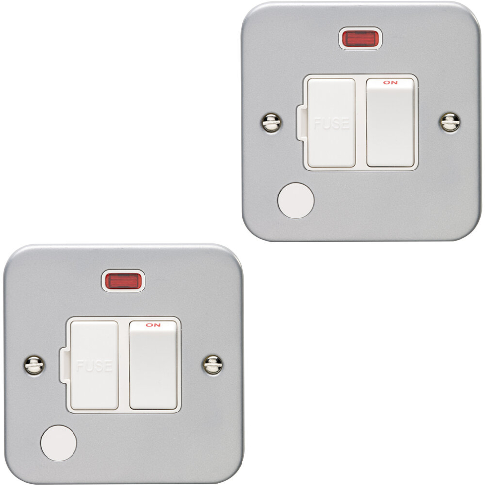 2 PACK 13A DP Switched Fuse Spur Flex Outlet & Neon HEAVY DUTY METAL CLAD