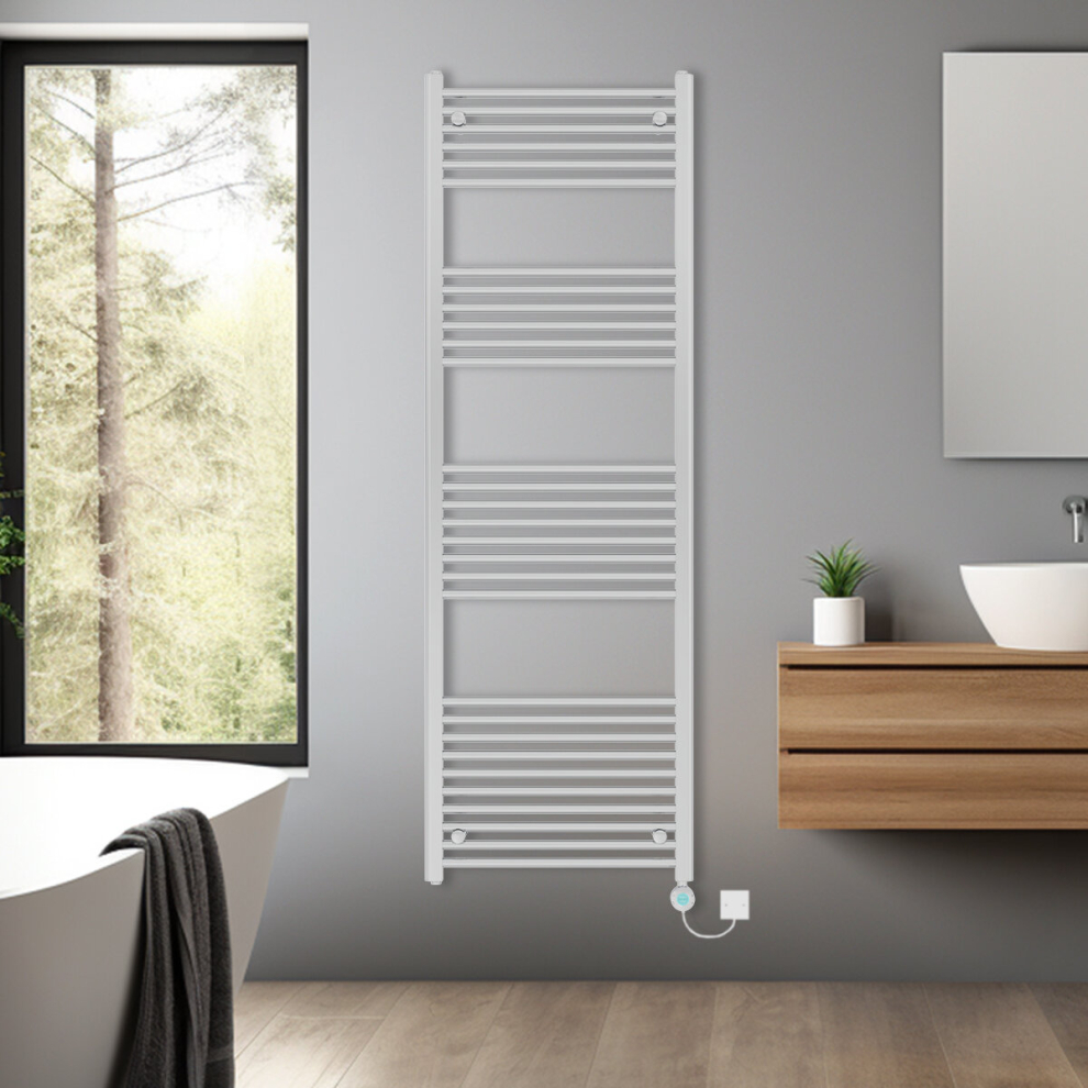 (Chrome, 1800x600mm) Bathroom Prefilled Electric Heated Towel Rail Straight Radiator Thermo Smart WiFi