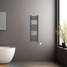 (Anthracite, 1000x300mm) Pre-filled Electric Curved Heated Towel Rail Radiator Thermostatic