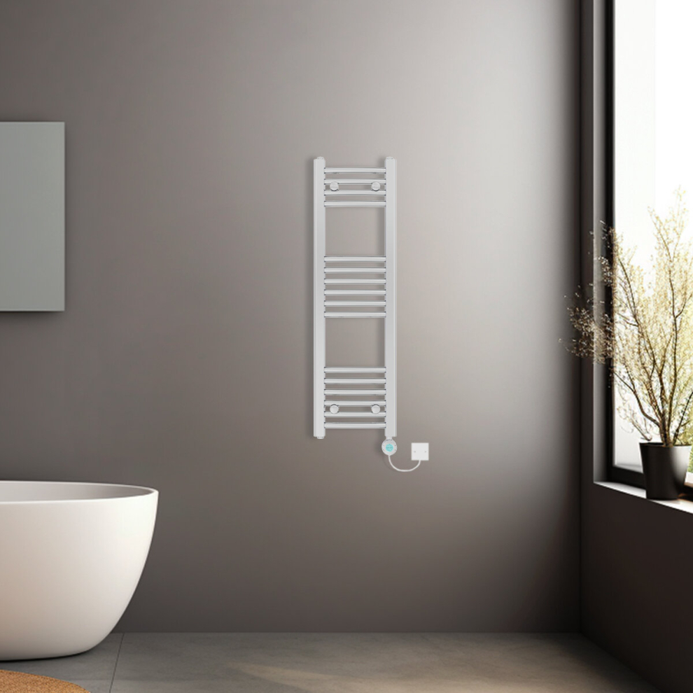 (Chrome, 1000x300mm) Pre-filled Electric Curved Heated Towel Rail Radiator Thermostatic