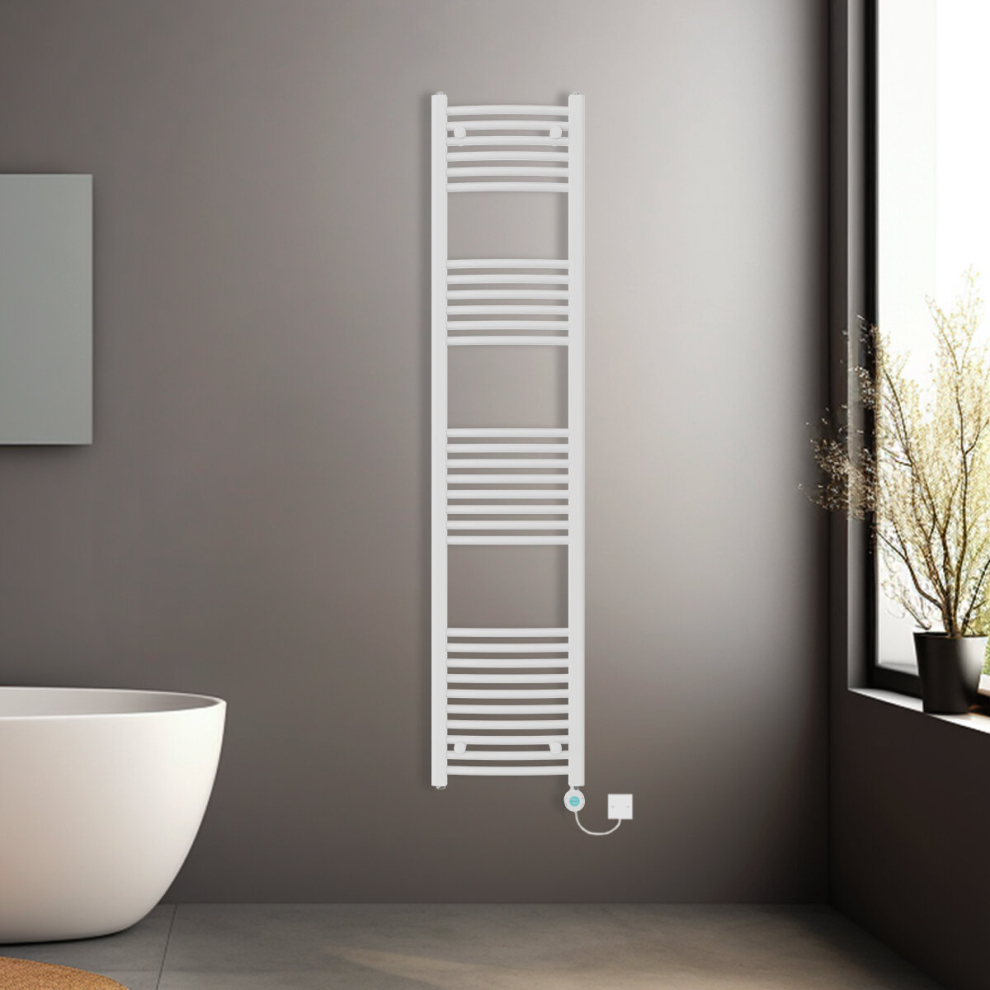 (White, 1800x400mm) Pre-filled Electric Curved Heated Towel Rail Radiator Thermostatic