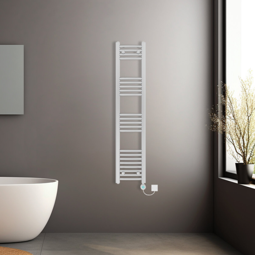 (Chrome, 1400x300mm) Pre-filled Electric Curved Heated Towel Rail Radiator Thermostatic