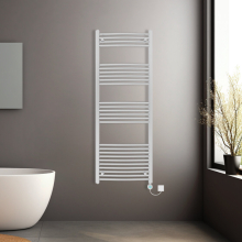 (Chrome, 1600x600mm) Pre-filled Electric Curved Heated Towel Rail Radiator Thermostatic
