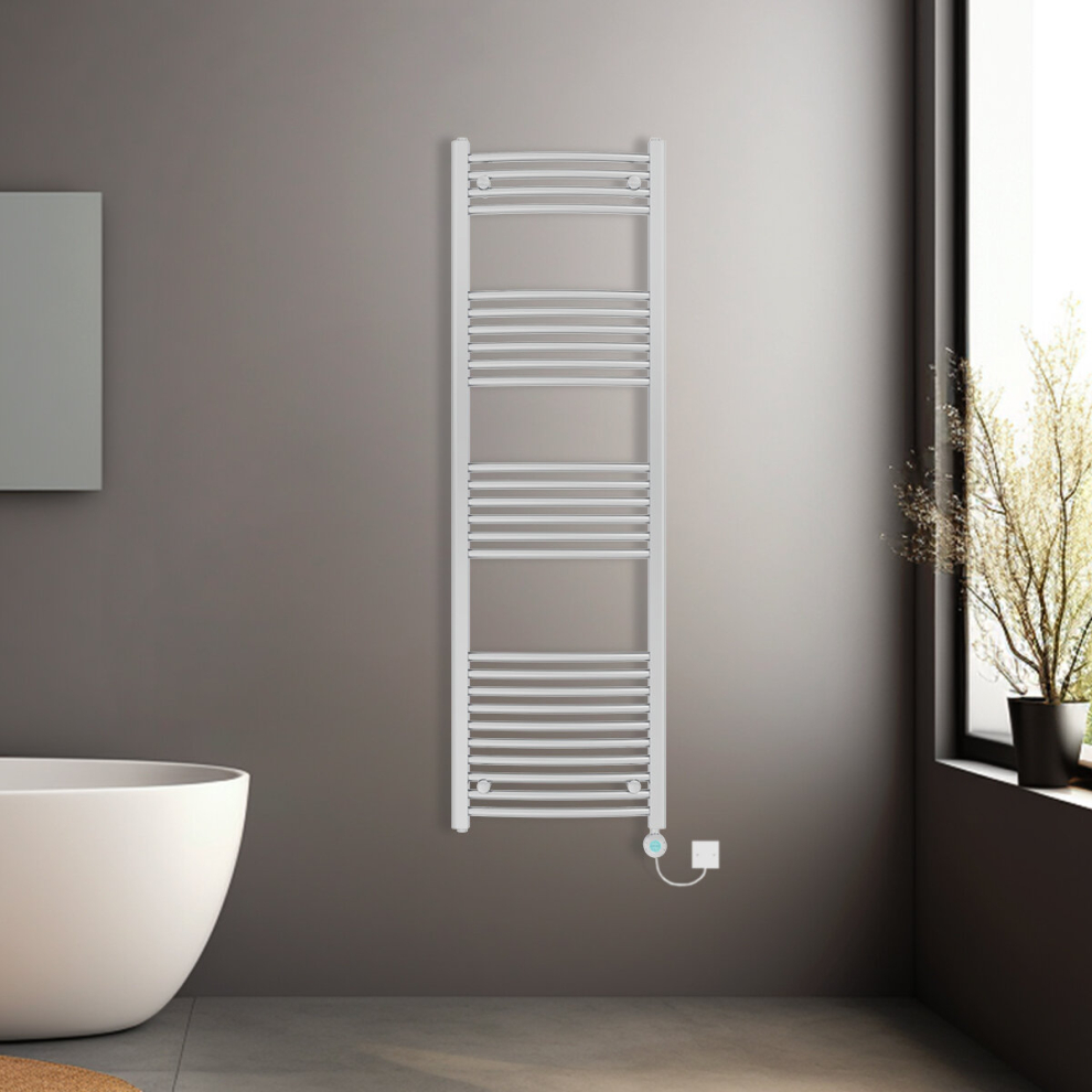 (Chrome, 1600x500mm) Pre-filled Electric Curved Heated Towel Rail Radiator Thermostatic