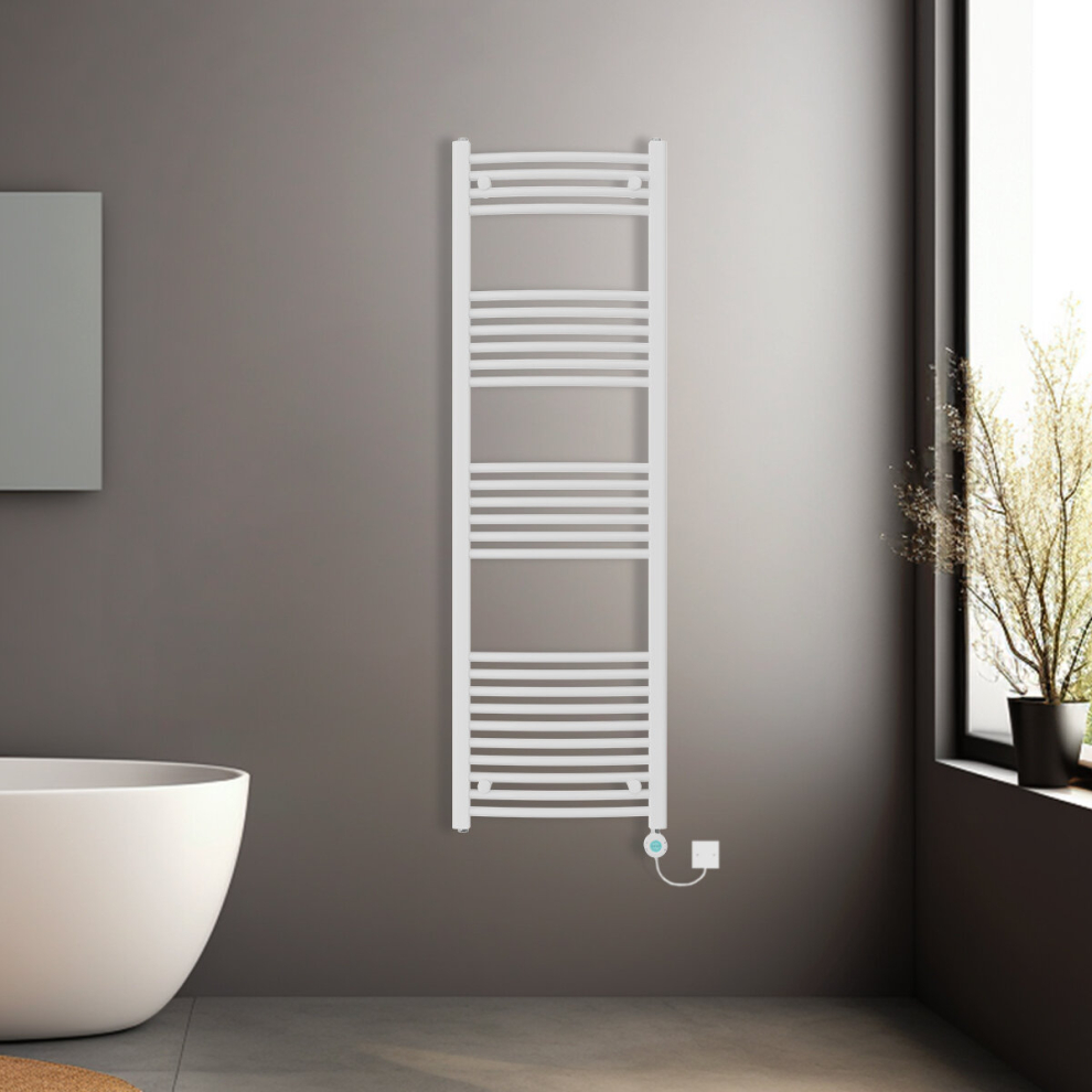 (White, 1600x500mm) Pre-filled Electric Curved Heated Towel Rail Radiator Thermostatic