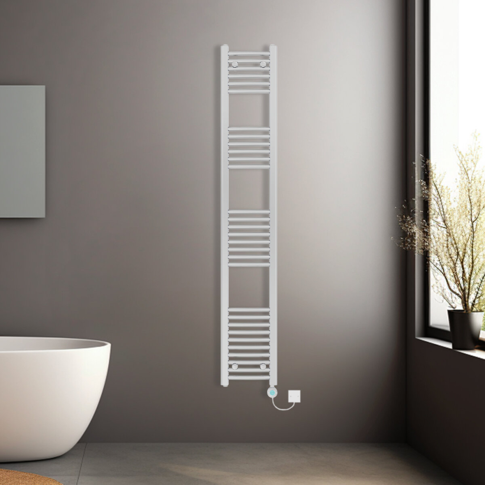 (Chrome, 1800x300mm) Pre-filled Electric Curved Heated Towel Rail Radiator Thermostatic