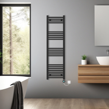 (Black, 1400x400mm) Pre-filled Bathroom Straight Electric Heated Towel Rail Radiator Thermostatic