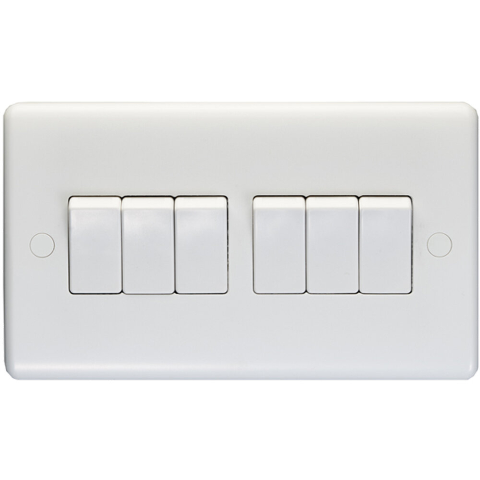 6 Gang Multi 10A Light Switch 2 Way - WHITE PLASTIC Wall Plate Outlet Rocker