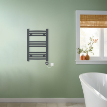 (Anthracite, 600x400mm) NRG Prefilled Thermostatic Electric Curved Heated Towel Rail Radiator