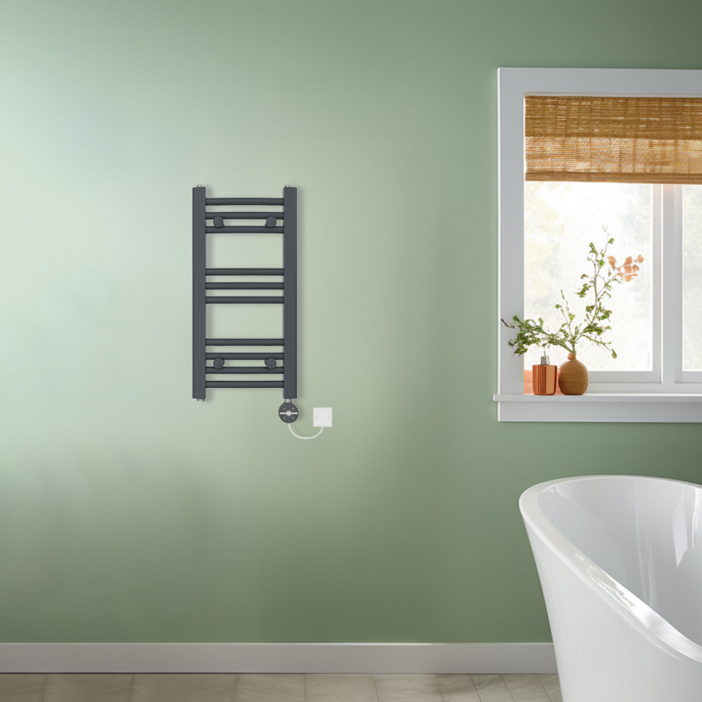 (Anthracite, 600x300mm) NRG Prefilled Thermostatic Electric Curved Heated Towel Rail Radiator