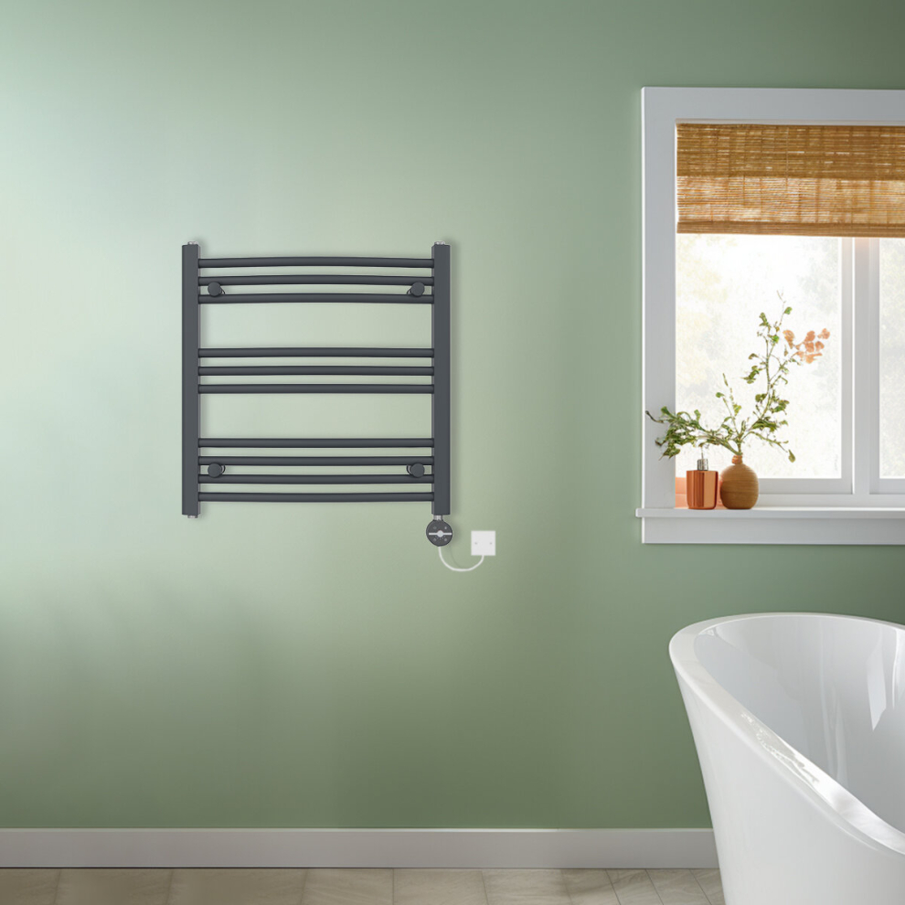 (Anthracite, 600x600mm) NRG Prefilled Thermostatic Electric Curved Heated Towel Rail Radiator