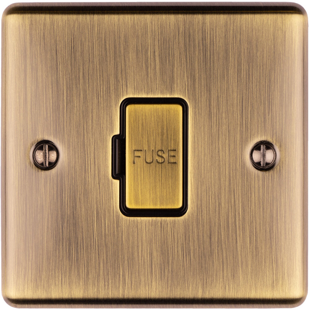 Loops 1 Gang 13A Unswitched Fuse Spur Antique Brass & Black Metal Mains Isolation