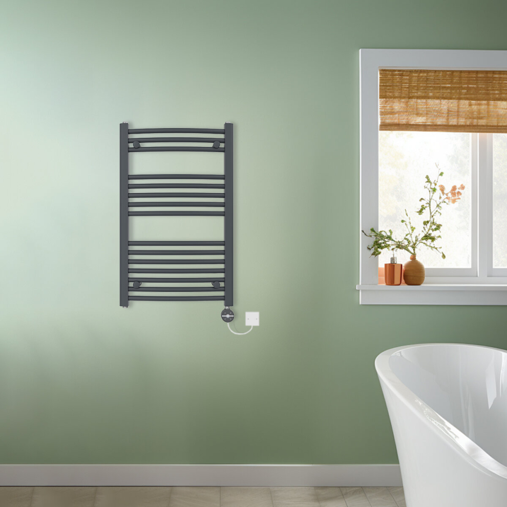 (Anthracite, 800x500mm) NRG Prefilled Thermostatic Electric Curved Heated Towel Rail Radiator