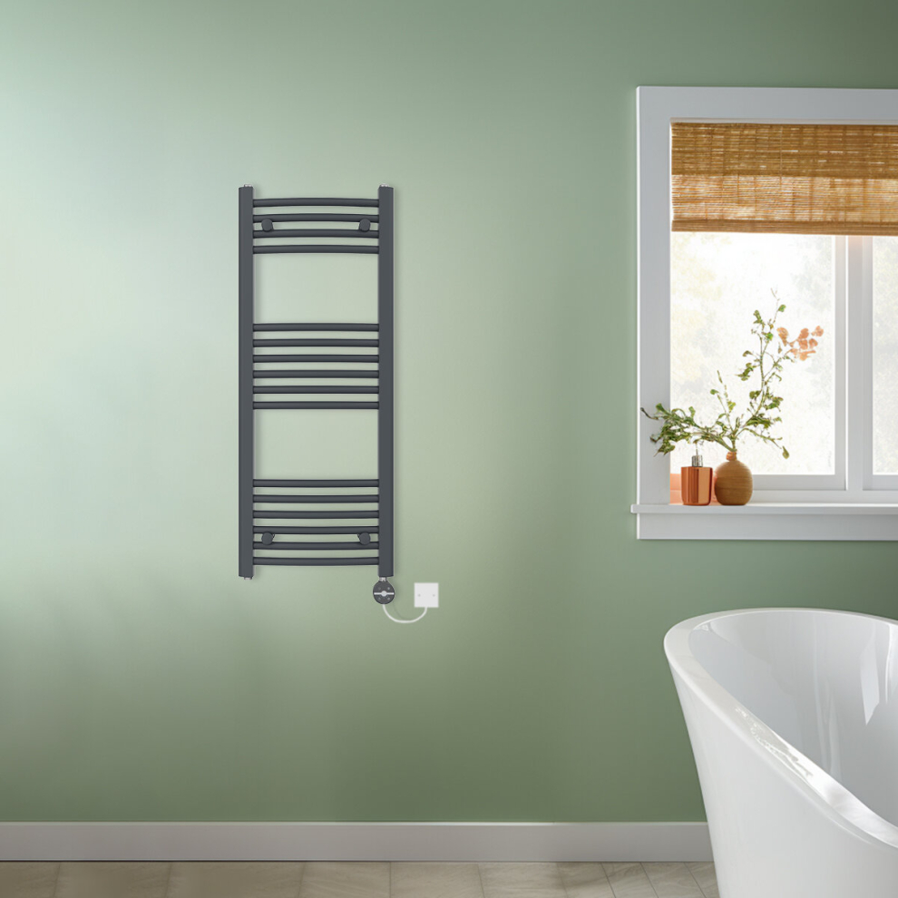 (Anthracite, 1000x400mm) NRG Prefilled Thermostatic Electric Curved Heated Towel Rail Radiator