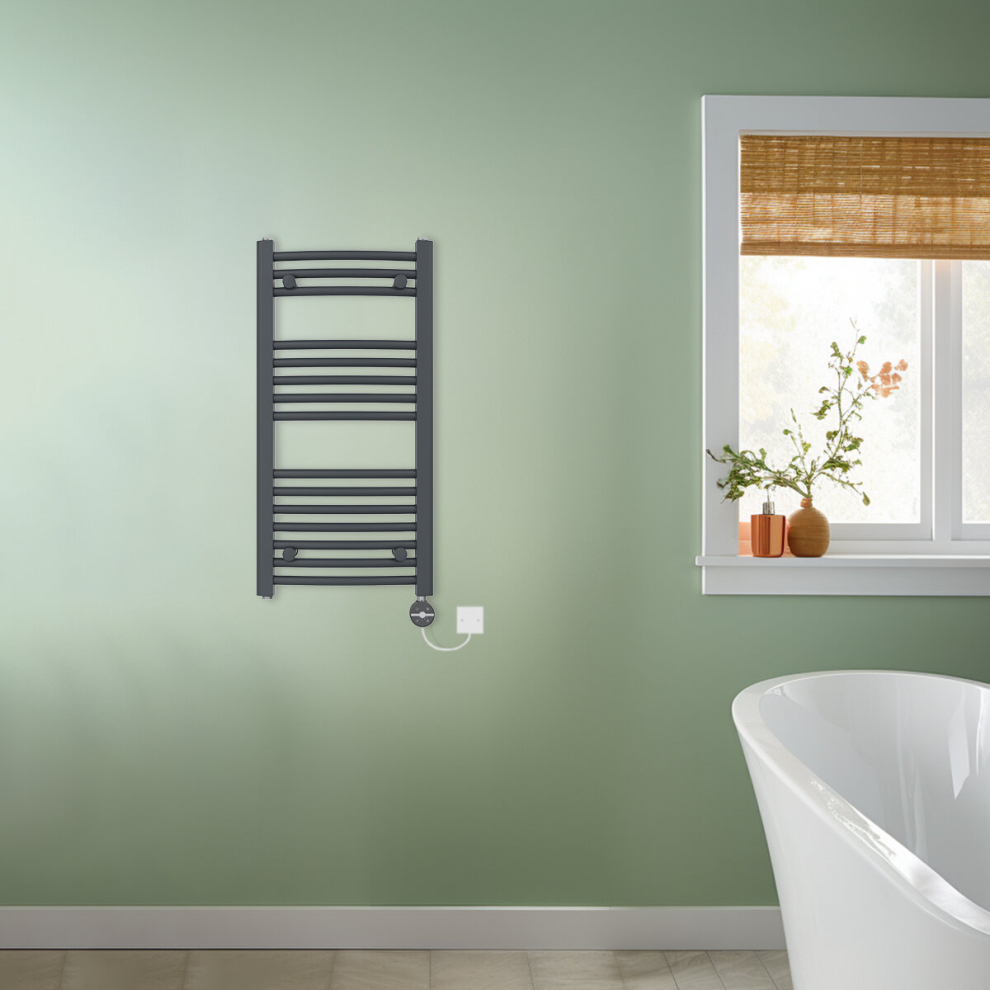 (Anthracite, 800x400mm) NRG Prefilled Thermostatic Electric Curved Heated Towel Rail Radiator