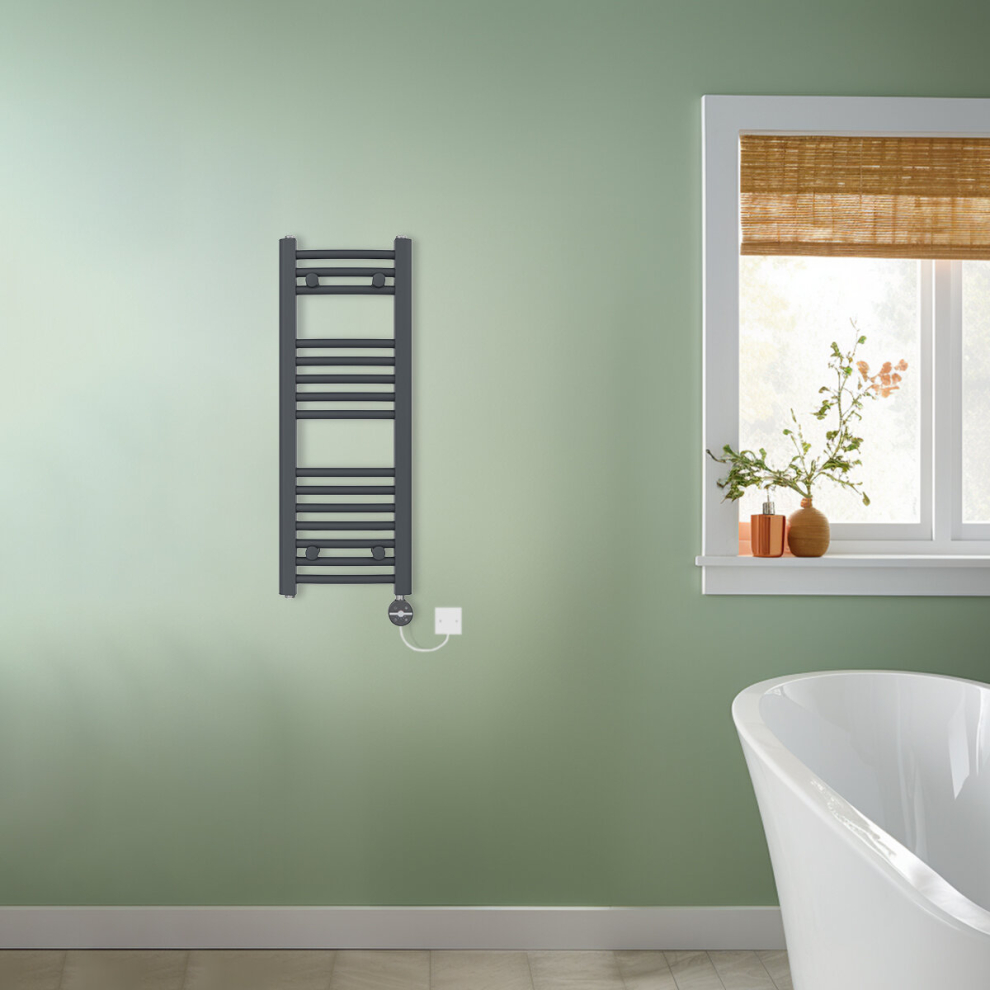 (Anthracite, 800x300mm) NRG Prefilled Thermostatic Electric Curved Heated Towel Rail Radiator