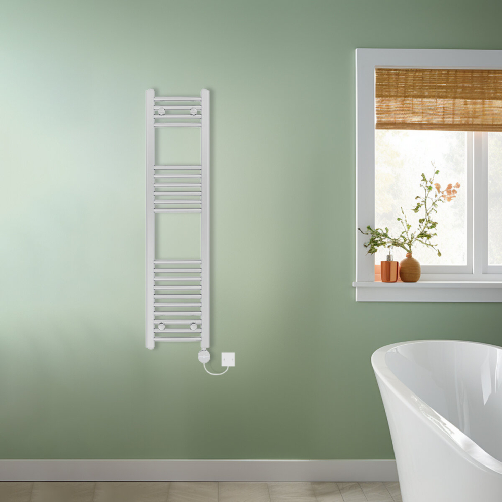 (Chrome, 1200x300mm) NRG Prefilled Thermostatic Electric Curved Heated Towel Rail Radiator