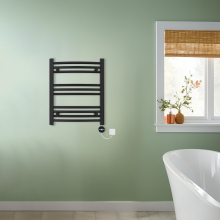 (Black, 600x500mm) NRG Prefilled Thermostatic Electric Curved Heated Towel Rail Radiator