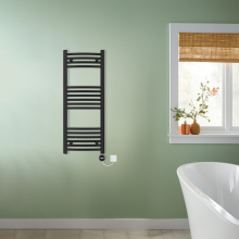 (Black, 1000x400mm) NRG Prefilled Thermostatic Electric Curved Heated Towel Rail Radiator