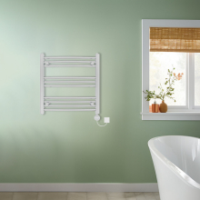 (Chrome, 600x600mm) NRG Prefilled Thermostatic Electric Curved Heated Towel Rail Radiator
