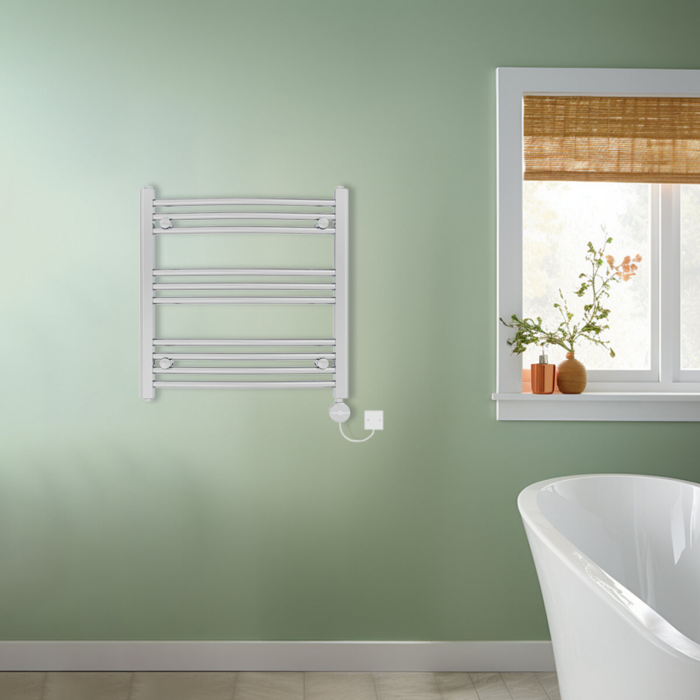 (Chrome, 600x600mm) NRG Prefilled Thermostatic Electric Curved Heated Towel Rail Radiator